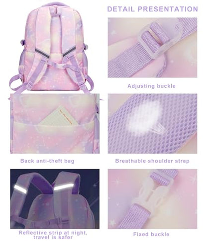 MCWTH Backpack for Teen Girls, Kawaii Cute Kids Elementary Student School Backpacks (Happy Purple) - color: Happy Purple