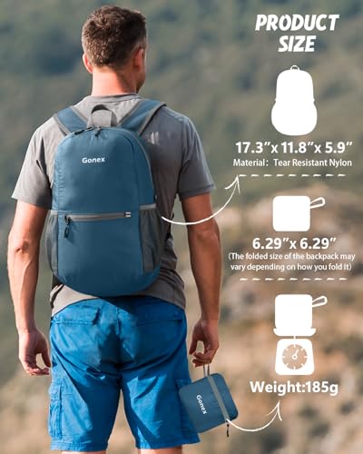 Gonex Ultra Lightweight Packable Backpack Daypack Handy Foldable Camping Outdoor Travel Cycling Backpacking - color: Grey Blue