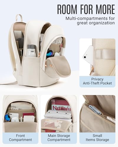 LIGHT FLIGHT Travel Backpack for Women, 15.6 Inch, Warm Beige | Laptop Backpack, USB Charging Hole, Water Resistant, Large Capacity, College Bookbag - color: Warm Beige, size: 15.6 Inch without Wheels