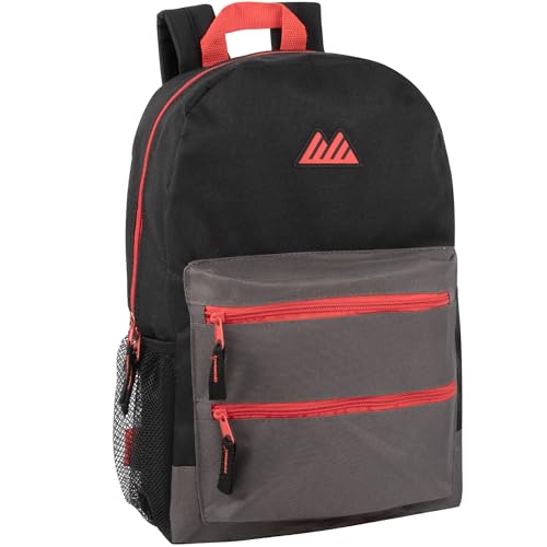Summit Ridge Colorful Big Backpack for School Kids, Multi Pocket Backpack for Elementary, Middle School Girls, Boys with Padded Straps (Black/Red) - color: Black/Red