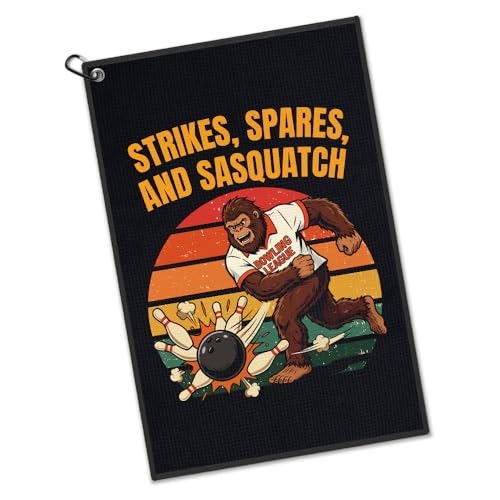 Strikes Spares and Sasquatch Towel with Clip, Funny Bowls Accessories for Men Women, Father's Day Birthday Retirement Gifts for Bowler Lover, Bowling Gifts for Dad Grandpa Uncle Friend - color: Black13