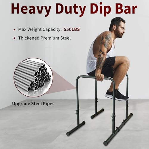Dip Station Functional Heavy Duty Dip Stands Fitness Workout Dip bar Station Stabilizer Parallette Push Up Stand, Adjustable Dip Bar Station for Home Gym, Calisthenics & Upper Body Workout Equipment