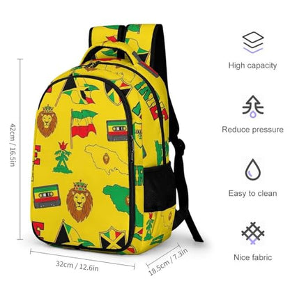 Sturdy Laptop Backpack Rasta Lion Jamaican Reggae Flag Map Magnetic Tape, Anti Theft Water Resistant Travel Business Bag with Water Bottle Pockets Gifts for Men Women - color: Pattern (267)