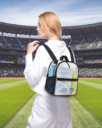 Clear Backpack for Stadium Events, 12x12x6 Small Clear Plastic Bag with Reinforced Straps for Game Security Festival Concert - color: Black