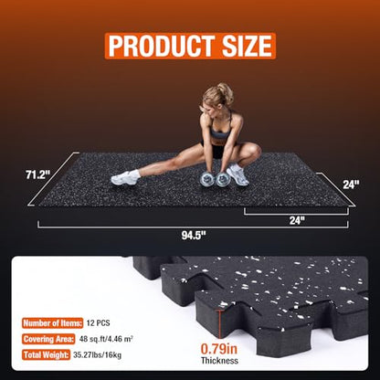 FAHKNS Gym Mat, 0.79'' Extra-Thick Exercise Equipment Mats, 12 Pcs 48 Sq Ft Rubber Top Floor Tiles, EVA Foam Exercise Mat Tiles - Durable, Non-Slip, Interlocking Mat, Gym Flooring for Home Gym - size: 0.79 Inches