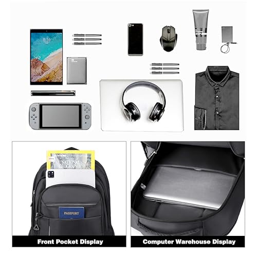 Large Capacity Travel Laptop Backpack, durable and lightweight, 4 compartments, waterproof front, breathable back (black) - color: Black