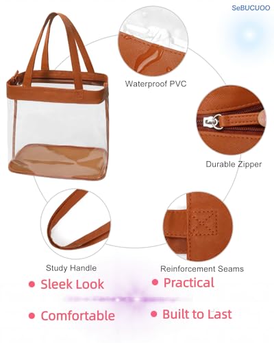 Clear Tote Bag Stadium Approved 12x6x12 12x12x6 Clear Bag for Stadium Events 12 x6 x12 Transparent Purse 12 x 6 x 12 - color: Brown