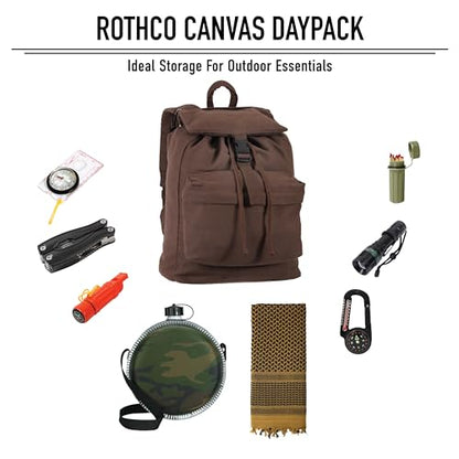 Rothco Canvas Daypack – Heavy-Duty Cotton Canvas Backpack for Hiking, Camping, Traveling, and Daily Use – 34L Capacity - color: Coyote Brown