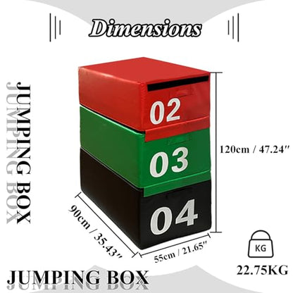 Plyometric Jumping Box Set,4-1 Height-adjustable Soft Foam Stackable Exercise Fitness Gym Plyo Boxes | Premium Stackable Plyo Training Box For Child Home & Commerci(Size:90x55x120cm（35.4x21.6x47.2in）) - size: 90x55x120cm（35.4x21.6x47.2in）