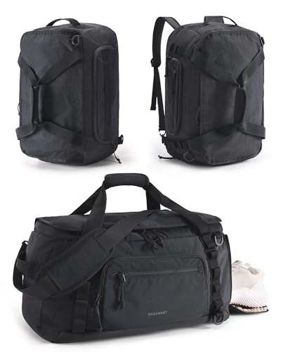 BAGSMART 4-IN-1 Gym Bag for Women Men, TSA Lightweight Duffle Bag for Travel with Shoe Compartment & Wet Pocket, 22L/30L/38L Tactical Backpack with 40oz Water Bottle Holder - color: H-Jet Black