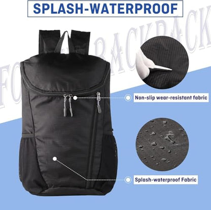Hiking Backpack, Waterproof Wearable Lightweight Backpack, Foldable Outdoor Travel Camping Daypack - color: Black