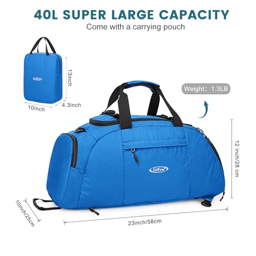 G4Free 40L 3-Way Duffle Bag Backpack Gym Bag for Men Women Sports Duffel Bag with Shoe Compartment Travel Backpack Luggage - color: Blue