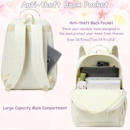 Meisohua School Backpack for Girls Large Capacity Bookbag for Kids Teens School Bags for Primary Middle School College Daypack with Anti Theft Back Pocket - color: Cloth Stripe Beige