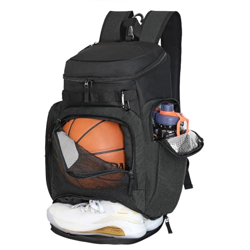 LARIPOP Basketball Backpack with Ball & Ventilated Shoe Compartment Insulated Pockets for Men Training - color: Dark grey
