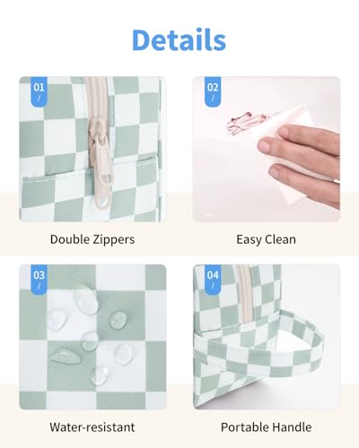 Narwey Clear Toiletry Bags for Traveling Women Men, Clear Travel Bags for Toiletries Makeup Bag Cosmetic Bag with Zipper, Make Up Organizer, Skincare Bag (Mint Green Checkerboard) - color: Y-Mint Green Checkerboard