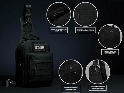 WOLFpak Tactical Sling Bag for Concealed Carry, EDC | Everday Crossbody Daypack - color: Alpha Black