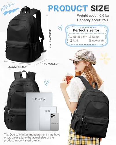 Black Backpack for School, High School Bookbag Back Pack for Teens Girls Boys, Lightweight College Backpack Bookbag for Women Men, Simple Casual Daypack Backpack Mochilas Escolares para Adolescentes - color: A0-black