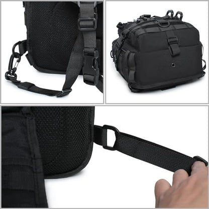 Tactical Sling Bag Backpack Military Rover Shoulder Sling Pack EDC Molle Range Bag Crossbody Chest Pack (Black) - color: Black