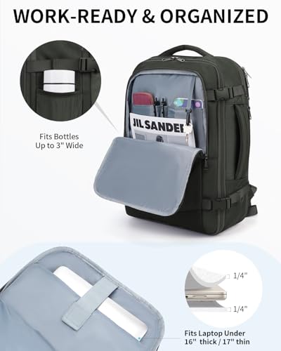 ECOHUB Carry On Travel Backpack, Expandable Airlines Personal Item Bag 18x14x8, Water Resistant 17 inch Laptop Backpack Flight Approved, 12 Pockets 30L Work Backpacks with Wet Pocket & Cable Slot - color: Green, size: 18 inch underseat