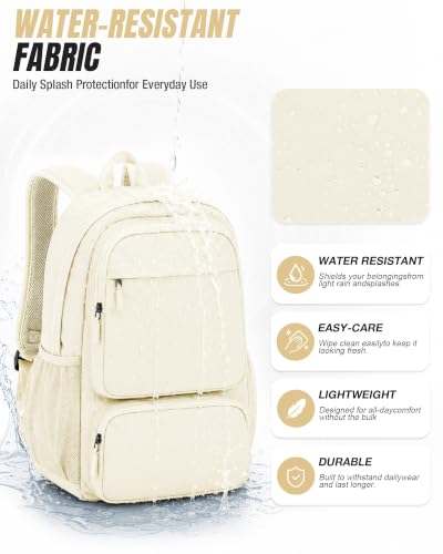 BJLFS Beige School Backpack Women, Unisex Lightweight Backpack School Bag Water-resistant Casual Rucksack fits 14 inch Laptop for Boys Girls Men and Women Bookbag College Daypack for Teenage - color: A1-beige