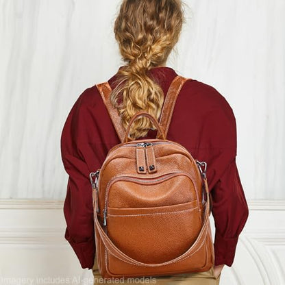 BOYATU Genuine Leather Backpack Purse for Women: Anti Theft Convertible Soft Backpacks - Elegant Womens Travel Backpack (01 Medium-Caramel Brown) - color: 01 Medium-caramel Brown