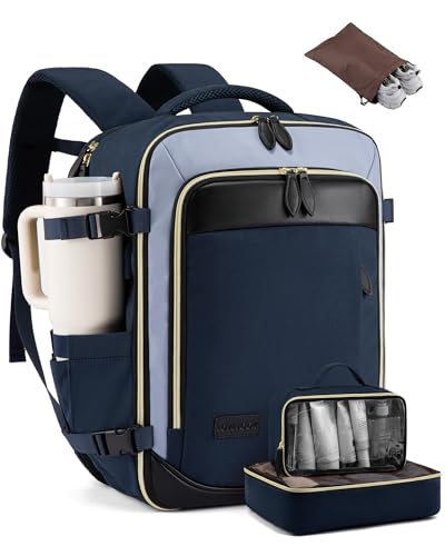 LOVEVOOK 40L Travel Backpack Carry On Airline Approved, Large Backpack with 3 Packing Cubes, TSA Travel Essentials Carry On Bag, Waterproof Weekender Overnight Luggage Daypack, Fits 17.3 Inch Laptop - color: Dark Blue-gray Blue-black, size: Large - 17.3 I