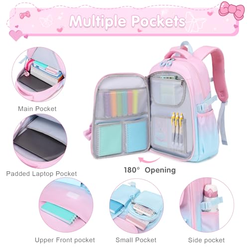 ACESAK Girls Backpack - 3PCS Backpack for Girls Cute School Backpacks for Girl Kindergarten Elementary Preschool Middle Kids School Bags with Lunch Box Pencil Case Set (Pink Blue) - color: Pink Blue