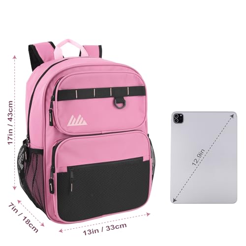 Summit Ridge Travel Backpack for Men and Women, Spacious Work Daypack with Water Bottle Pockets (Pink) - color: Pink