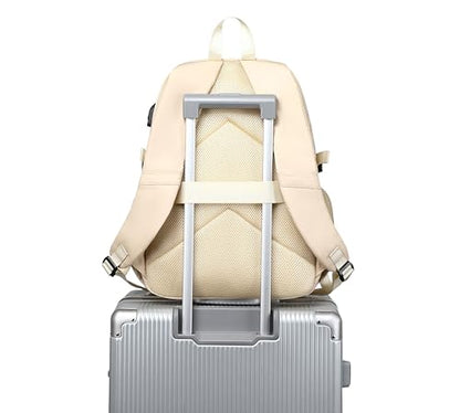 Wadirum Women Casual Backpack Set Girl School Bookbag Set Cute Laptop Ruaksack Beige - color: Beige