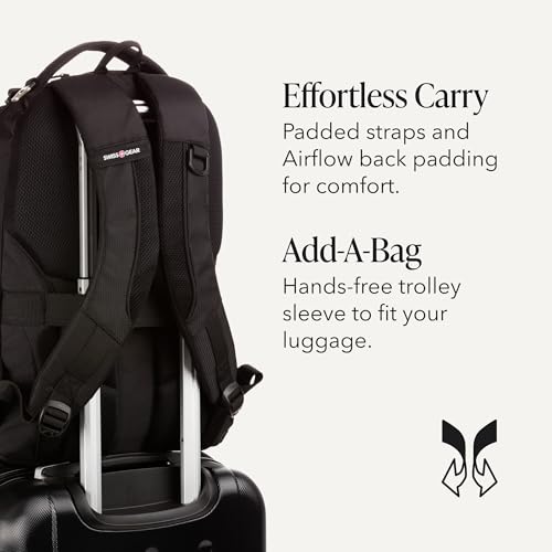SWISSGEAR Cecil Laptop Backpack, Fits Most 16-Inch Laptops, Three-Compartment Design, Airflow Back Panel, Black, 27.3L, 18-Inch - color: Black