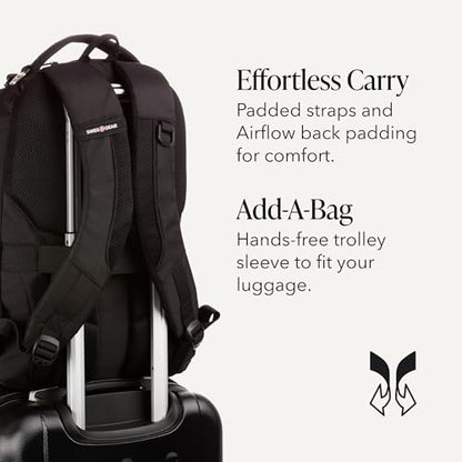 SWISSGEAR Cecil Laptop Backpack, Fits Most 16-Inch Laptops, Three-Compartment Design, Airflow Back Panel, Black, 27.3L, 18-Inch - color: Black