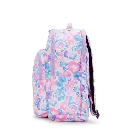 Kipling Women's Seoul Extra Large 17" Laptop Backpack, Durable, Roomy with Padded Shoulder Straps, Built-In Protective Sleeve - color: Aqua Flowers, size: 13.5''L x 17.75''H x 9''D