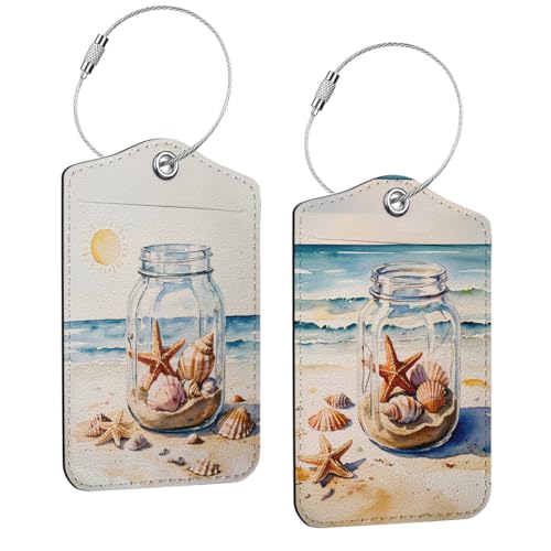 2Pcs Starfish Tape Luggage Tag, Cute Suitcase Tags with Privacy Flap and Metal Loop, Luggage Tags for Suitcases, Identifiers Travel Essentials Bag Tag, Conch Starfish Gifts for Women Men Girls Friends - color: Multicolored 1671