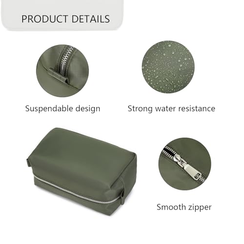 Organizer Bag Lightweight Cosmetic Bag with Ring Clasp Perfect Travel Makeup Bag for Women nylon Stand Up Design (Army Green/Nylon) - color: Army Green/Nylon