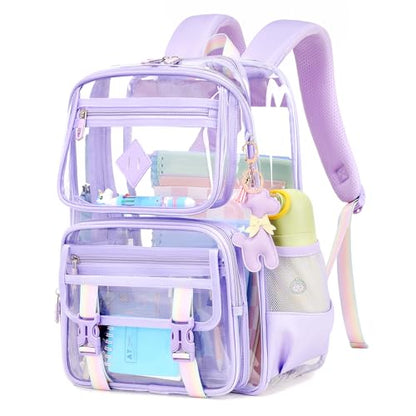 Sisipoet Clear Backpack for School, PVC Clear Bookbag Heavy Duty Transparent Backpack for Stadium Events See Through Bag - color: 1pc-purple