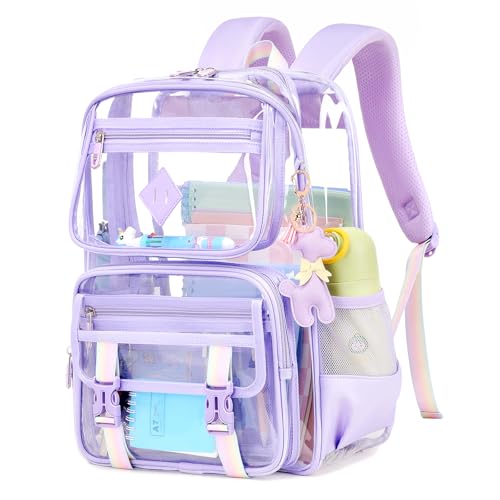 Sisipoet Clear Backpack for School, PVC Clear Bookbag Heavy Duty Transparent Backpack for Stadium Events See Through Bag - color: 1pc-purple