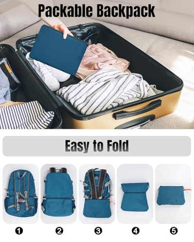 35L Foldable Hiking Backpack for Men Women, Large Packable Lightweight Outdoor Daypack with Chest Strap, Waterproof Rucksack Backpacks for Travel Hiking Camping Trekking Mountaineer, Blue - color: Blue