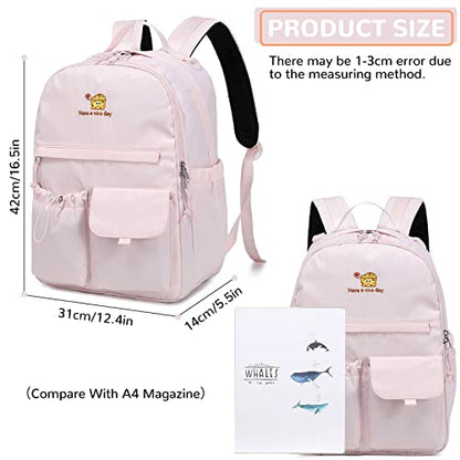 Lanola Teen Girl School Backpack Casual Daypack Bookbag Elementary College Travel Backpack with Cute Ribbon for Girls - color: Cheese-pink