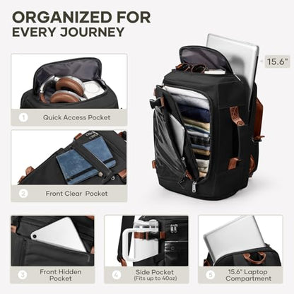 coofay Travel Backpack for Women Men, Carry on Backpack for Airplanes - color: Black With Brown