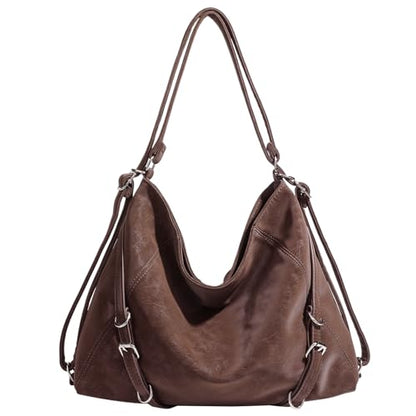 3-Way Convertible Hobo Bag for Women, Soft Shoulder Backpack, Casual Daily Tote Purse with Adjustable Strap - color: Coffee