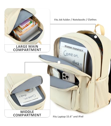 abshoo Classical Basic Womens Travel Backpack For College Men Water Resistant Bookbag (Cream Beige) - color: Cream Beige, size: 16.5 Inc