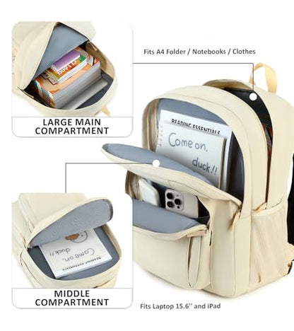 abshoo Classical Basic Womens Travel Backpack For College Men Water Resistant Bookbag (Cream Beige) - color: Cream Beige, size: 16.5 Inc