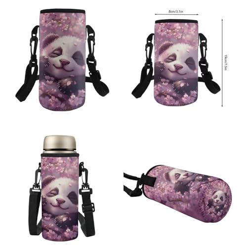 Flashideas Cherry Blossom Panda Backpack for Kids Girls Backpack with Lunch Box Water Bottle 32 oz and Water Bottle Bag 4Pcs Set 17" Elementary Bookbag with Compartments for School Sturdy School Bag - color: Cherry Blossom Panda