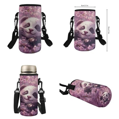 Flashideas Cherry Blossom Panda Backpack for Kids Girls Backpack with Lunch Box Water Bottle 32 oz and Water Bottle Bag 4Pcs Set 17" Elementary Bookbag with Compartments for School Sturdy School Bag - color: Cherry Blossom Panda