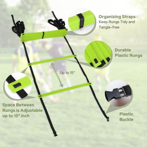 GHB Pro Agility Ladder 2 Pack Agility Training Ladder Speed 12 Rung 20ft with Carrying Bag (Green and Blue)
