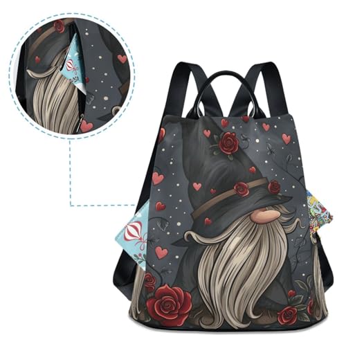 Roses Gnome Backpack for Women Anti Theft Large Fashion Travel Shoulder Bag Purse Rucksack Lightweight