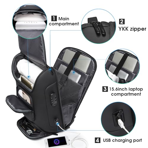 BANGE Business Backpack,Laptop Backpack with USB Charging Port, Slim Business Backpacks Fit for 15.6 INCH,Men Traveling Backpackfor Men and Women - color: Black