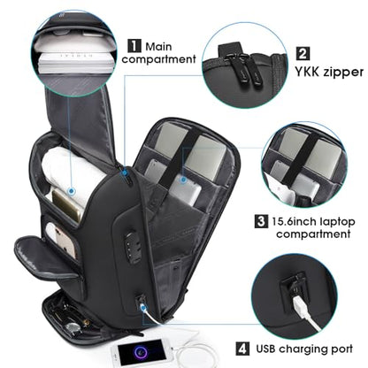 BANGE Business Backpack,Laptop Backpack with USB Charging Port, Slim Business Backpacks Fit for 15.6 INCH,Men Traveling Backpackfor Men and Women - color: Black