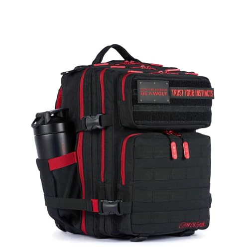 WOLFpak 25L Athletic Gym Backpack (Red Wolf) Durable 1000D Waterproof Oxford Material with MOLLE Webbing, Laptop Pocket & Dual Cup Holders, Durable Fitness/Travel/Military Daypack - color: Red Wolf