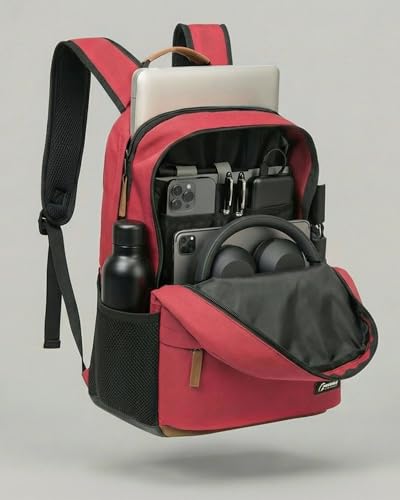 TRAILKICKER Classic Laptop Backpack with Padded 17 inch Laptop Sleeve, Multi Pocket Backpack, Casual Daypack Backpacks (Burgundy) - color: Burgundy